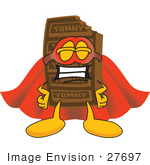 #27697 Clip Art Graphic Of A Chocolate Candy Bar Mascot Character Dressed As A Super Hero