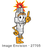 #27705 Clip Art Graphic Of A Spark Plug Mascot Character Pointing Upwards