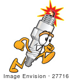 #27716 Clip Art Graphic Of A Spark Plug Mascot Character Running