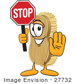 #27732 Clip Art Graphic Of A Scrub Brush Mascot Character Holding A Stop Sign