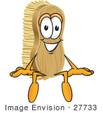 #27733 Clip Art Graphic Of A Scrub Brush Mascot Character Sitting