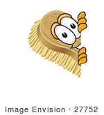 #27752 Clip Art Graphic Of A Scrub Brush Mascot Character Peeking Around A Corner