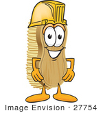 #27754 Clip Art Graphic Of A Scrub Brush Mascot Character Wearing A Yellow Hardhat Helmet