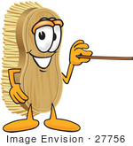 #27756 Clip Art Graphic Of A Scrub Brush Mascot Character Using A Pointer Stick To Point To The Right