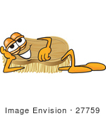 #27759 Clip Art Graphic Of A Scrub Brush Mascot Character Lying On His Side And Resting His Head On His Hand