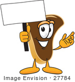 #27784 Clip Art Graphic Of A Beef Steak Meat Mascot Character Waving A Blank White Advertising Sign