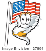 #27804 Clip Art Graphic Of A Tornado Mascot Character Pledging Allegiance In Front Of An American Flag