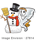 #27814 Clip Art Graphic Of A Tornado Mascot Character With A Snowman