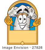 #27828 Clip Art Graphic Of A White Chefs Hat Cartoon Character On A Label