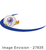 #27835 Clip Art Graphic Of A Blue Eyeball Cartoon Character On An Employee Name Tag With A Blue Dash