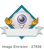 #27836 Clip Art Graphic Of A Blue Eyeball Cartoon Character Over A Blank White Label
