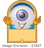 #27837 Clip Art Graphic Of A Blue Eyeball Cartoon Character On A Blank Label