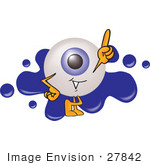 #27842 Clip Art Graphic Of A Blue Eyeball Cartoon Character On A Blue Paint Splatter Logo