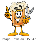 #27847 Clip Art Graphic Of A Frothy Mug Of Beer Or Soda Cartoon Character Preparing To Cut Something With A Pair Of Scissors
