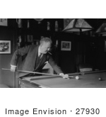 #27930 Stock Photograph Of A Man Victor Herbert Leaning Over To Aim A Cue Stick While Playing Billiards In A Pool Hall