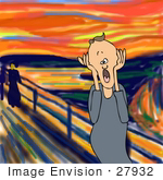#27932 People Clipart Picture Of A Humorous Parody Of &Quot;The Scream&Quot; By Edvard Munch Showing A Caucasian Man Holding His Hands Up To His Cheeks And Screaming Because He’S Tired Of His Nagging Wife Mother Or Kids