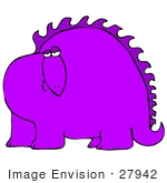 #27942 Clip Art Graphic Of A Bored Purple Dinosaur Looking Curiously Out At The Viewer