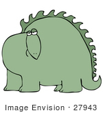#27943 Clip Art Graphic Of A Bored Green Dinosaur Looking Curiously Out At The Viewer