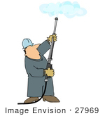 #27969 Clip Art Graphic Of A Caucasian Worker Man Operating A Power Washer Nozzle And Pointing It Upwards