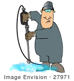 #27971 Clip Art Graphic Of A Caucasian Man Operating A Power Washer Nozzle And Pointing It Downwards