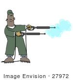 #27972 Clip Art Graphic Of An African American Man Operating Two Power Washer Nozzles At Once