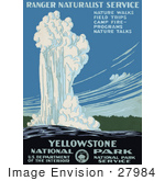 #27984 White Water Shooting Up Out Of The Old Faithful Geyser During An Eruption In Yellowstone National Park Wyoming Travel Stock Illustration