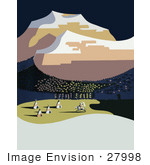 #27998 Native American On A White Horse Riding Near Tipis Close To A Forest And Snow Capped Mountains In Montana Stock Illustration