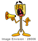#28006 Clip Art Graphic Of A Straw Broom Cartoon Character Screaming Into A Megaphone