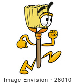 #28010 Clip Art Graphic Of A Straw Broom Cartoon Character Running