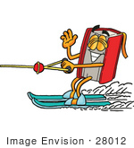 #28012 Clip Art Graphic Of A Book Cartoon Character Waving While Waterskiing