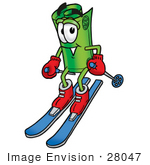 #28047 Clip Art Graphic Of A Rolled Greenback Dollar Bill Banknote Cartoon Character Skiing Downhill