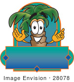 #28078 Clip Art Graphic Of A Tropical Palm Tree Cartoon Character On A Blank Label