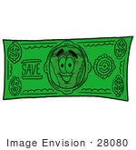 #28080 Clip Art Graphic Of A Cheese Pizza Slice Cartoon Character On A Dollar Bill