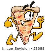 #28088 Clip Art Graphic Of A Cheese Pizza Slice Cartoon Character Running Fast