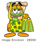 #28090 Clip Art Graphic Of A Cheese Pizza Slice Cartoon Character In Green And Yellow Snorkel Gear