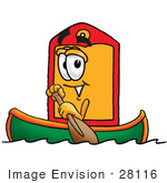 #28116 Clip Art Graphic Of A Red And Yellow Sales Price Tag Cartoon Character Rowing A Boat