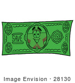 #28130 Clip Art Graphic Of A Yellow Star Cartoon Character On The Front Of A Green Dollar Bill