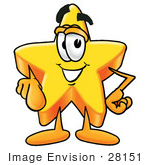 #28151 Clip Art Graphic Of A Yellow Star Cartoon Character Pointing Outwards At The Viewer