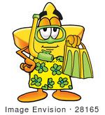 #28165 Clip Art Graphic Of A Yellow Star Cartoon Character In Green And Yellow Snorkel Gear