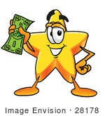 #28178 Clip Art Graphic Of A Yellow Star Cartoon Character Holding A Dollar Bill