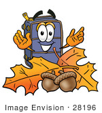 #28196 Clip Art Graphic Of A Suitcase Luggage Cartoon Character With Autumn Leaves And Acorns In The Fall