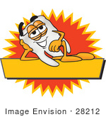 #28212 Clip Art Graphic Of A Human Molar Tooth Character Reclining Over A Yellow Label With A Burst