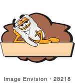 #28218 Clip Art Graphic Of A Human Molar Tooth Character Reclining Over A Tan Label