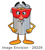 #28229 Clip Art Graphic Of A Metal Trash Can Cartoon Character Wearing A Red Mask Over His Face