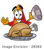 #28369 Clip Art Graphic Of A Construction Traffic Cone Cartoon Character Serving A Thanksgiving Turkey On A Platter