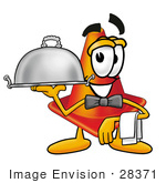 #28371 Clip Art Graphic Of A Construction Traffic Cone Cartoon Character Dressed As A Waiter And Holding A Serving Platter