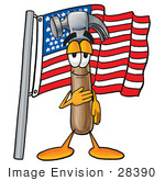 #28390 Clip Art Graphic Of A Hammer Tool Cartoon Character Pledging Allegiance To An American Flag