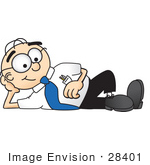 #28401 Clip Art Graphic Of A Geeky Caucasian Businessman Cartoon Character Resting His Head On His Hand