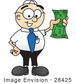 #28425 Clip Art Graphic Of A Geeky Caucasian Businessman Cartoon Character Holding A Dollar Bill