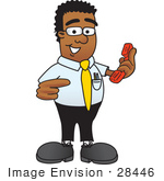 #28446 Clip Art Graphic Of A Geeky African American Businessman Cartoon Character Holding A Telephone